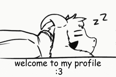 a black and white drawing of a goat sleeping with the words welcome to my profile : 3 below it