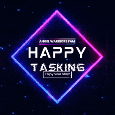 a neon sign that says happy tasking on it
