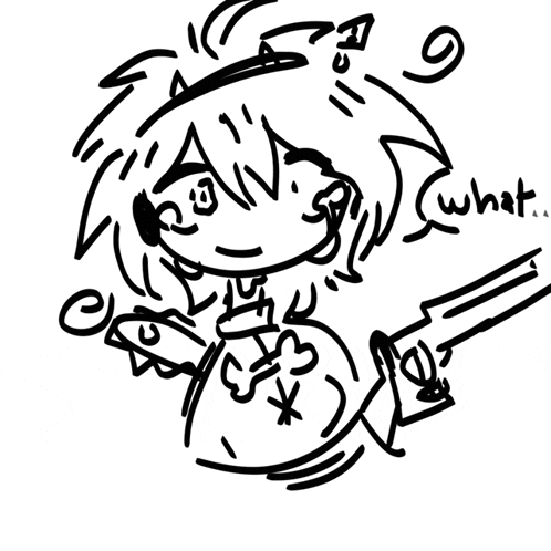 a black and white drawing of a person holding a gun with the words what written below it