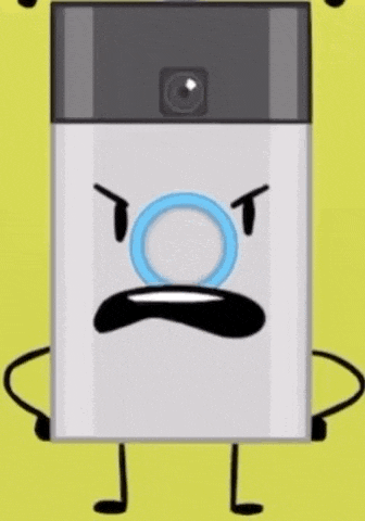 a cartoon drawing of a doorbell with an angry face and a tear coming out of its eye .