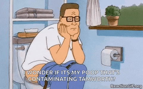 a cartoon man is sitting on a toilet with his head resting on his hand .