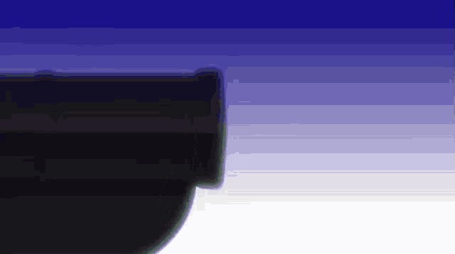 a blue and white striped background with a black object in the foreground