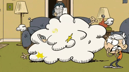 a cartoon of a boy standing next to a cloud with a yellow star on it .
