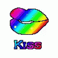 a pixel art illustration of a rainbow lips with the word rainbow written below it .