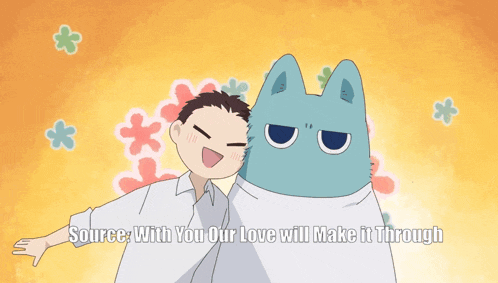 a cartoon of a boy hugging a cat with the words source with you our love will make it through