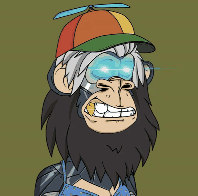 a cartoon of a monkey with a beard wearing a hat and goggles