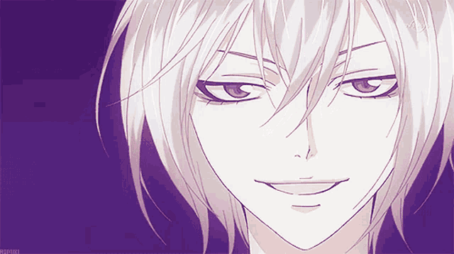 a close up of a person 's face with a purple background that says ' aoioi ' on it