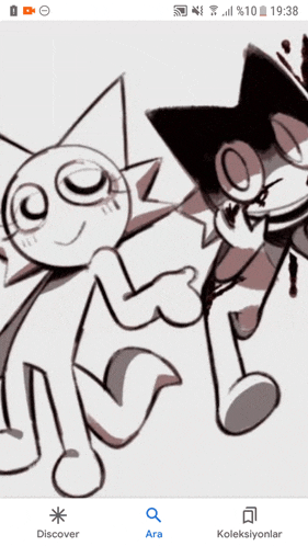 a phone screen shows a drawing of a cat and says discover on the bottom right