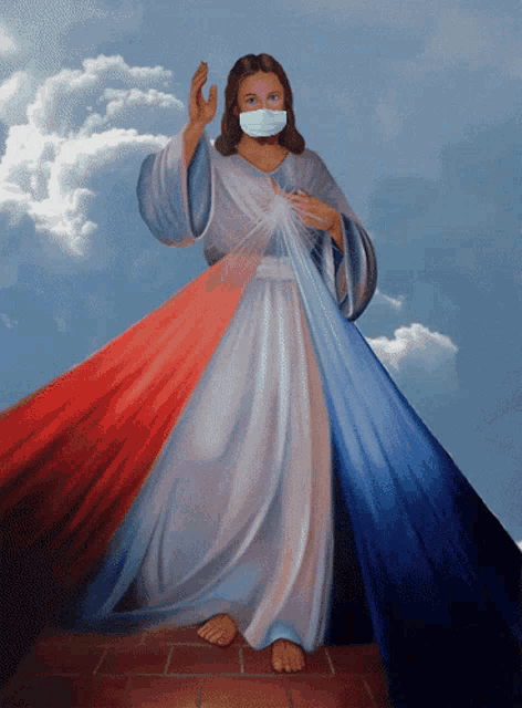 a painting of jesus wearing a mask