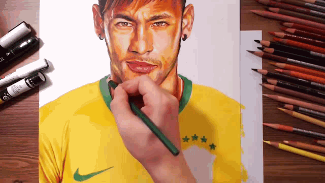 a drawing of a man wearing a yellow nike jersey