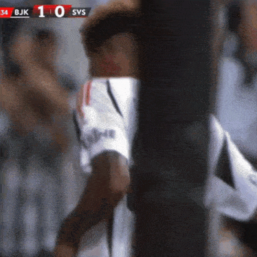 a blurry picture of a soccer game between bjk and svs with the score of 1-0