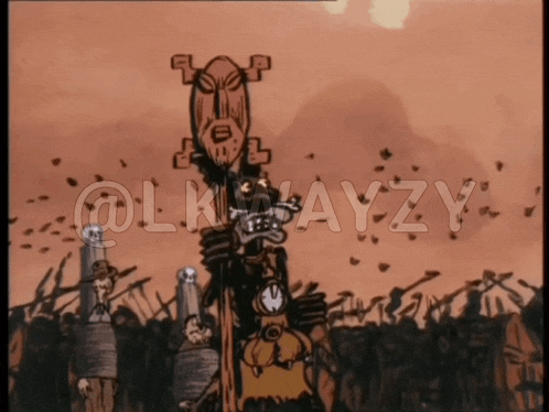 a cartoon drawing of a totem pole with the words @lknayzy on the bottom right