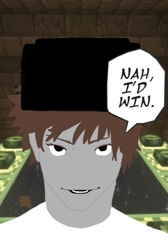 a man with a speech bubble that says nah i 'd win on it