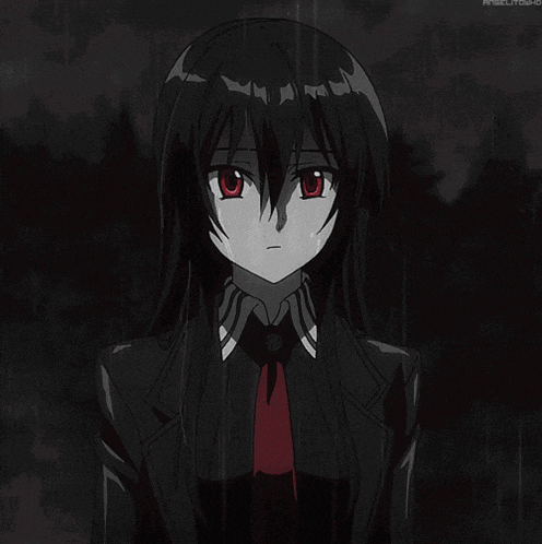 a black and white drawing of a girl with red eyes and the word absolute on the bottom