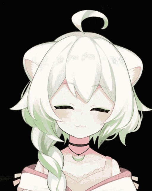 a girl with white hair and green eyes is making a funny face