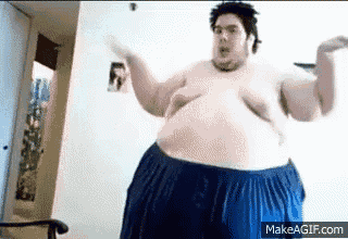 a man with a very large belly is wearing blue shorts