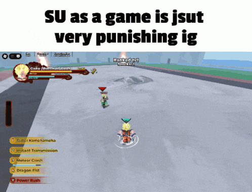 a screen shot of a video game with the words su as a game is jsut very punishing ig