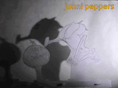 a shadow of a cartoon character with a sign that says " hopes dreams "