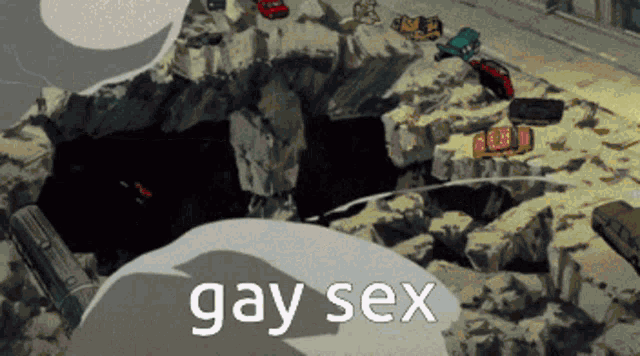 a picture of a hole in the ground with the word gay sex on it