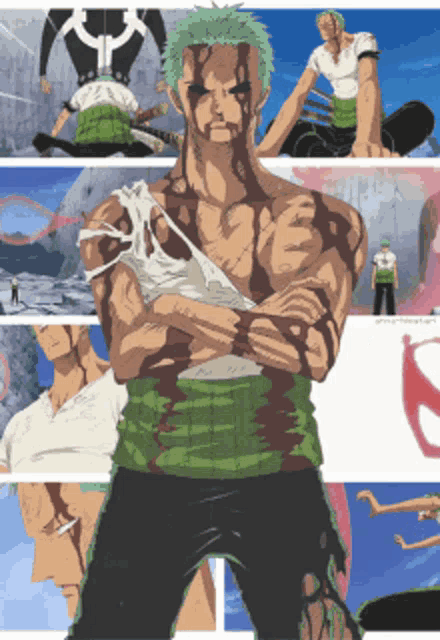 a drawing of a man with his arms crossed and his face covered in blood