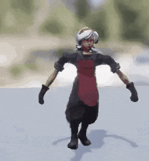 a cartoon character is walking on a blue surface .