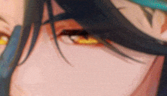 a close up of a person 's eyes with long black hair and yellow eyes .