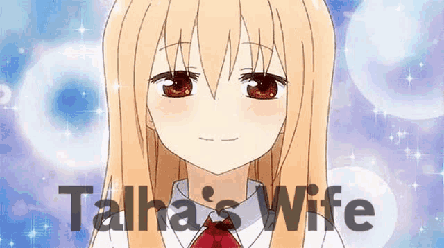 a picture of a girl with the words " talha 's wife " on it