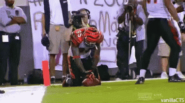 a football player is kneeling on the field with the number 35 on his jersey