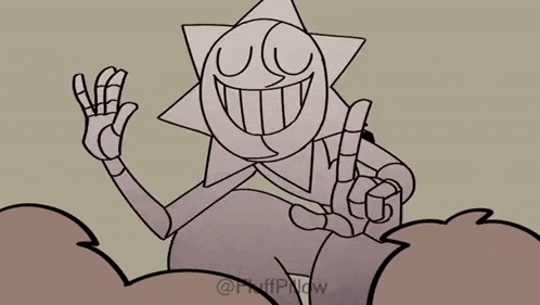 a black and white drawing of a cartoon character with a sun on his face .