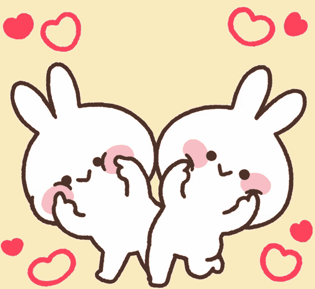 a drawing of two rabbits covering their eyes with their hands