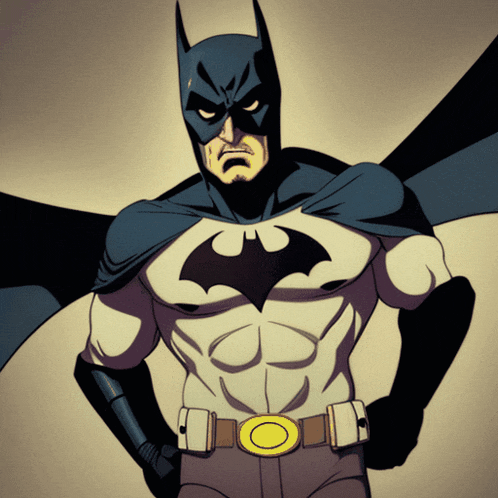 a cartoon drawing of a man in a batman costume with his hands on his hips