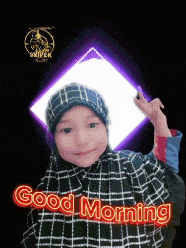 a picture of a little girl with the words good morning on the bottom