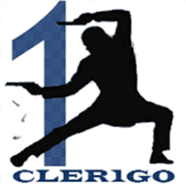 a silhouette of a man holding a gun in front of the number 1 and the word clerigo
