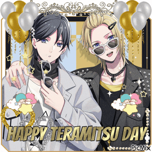a happy teramitsu day greeting card with two boys