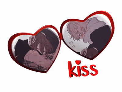 a picture of two hearts with the word kiss on it