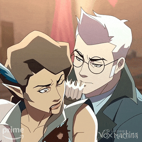 a poster for the legends of vox machina showing a man and a woman