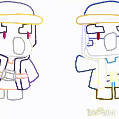 a drawing of a man with a hat holding a spear and an arrow