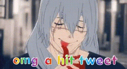 a cartoon of a girl with a red tie and the words `` omg a hit tweet '' above her .