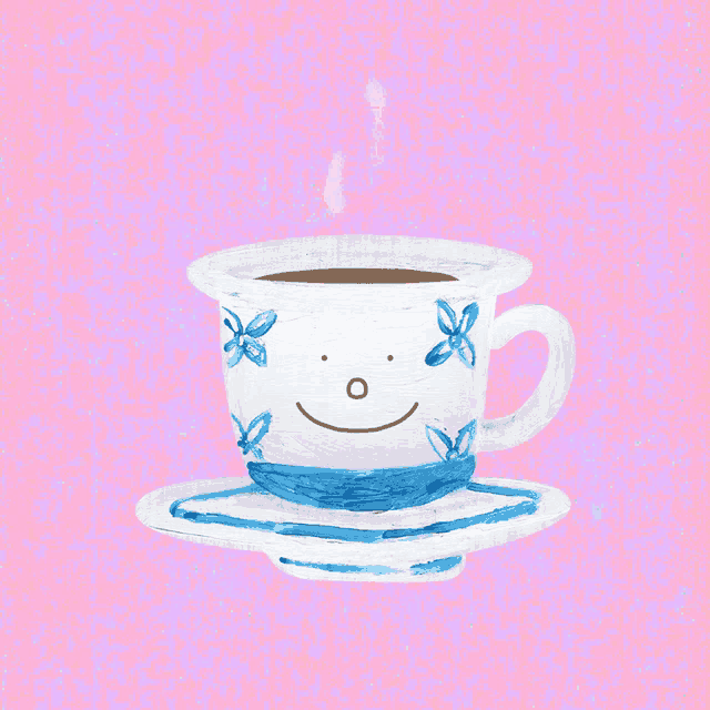 a drawing of a cup of coffee with a smiley face on it