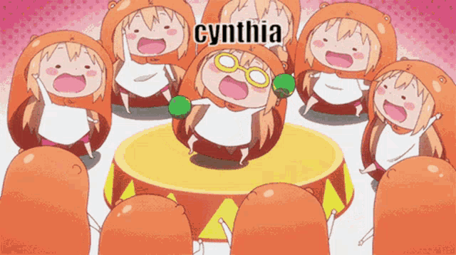 a group of cartoon characters with cynthia written on the top