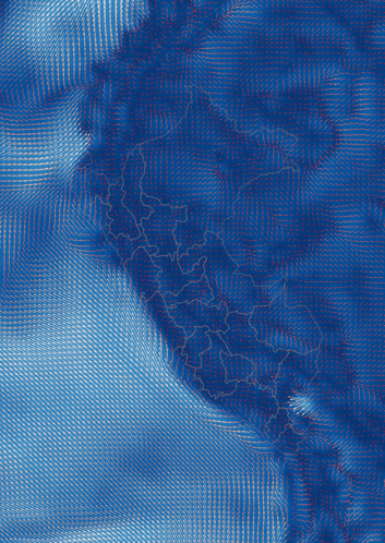 a blue background with a grid of lines and dots