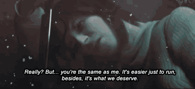 a woman is laying down with a quote that says really but you 're the same as me