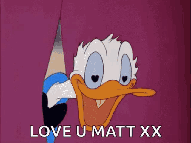 donald duck is holding a knife in his hand and says `` love u matt xx '' .