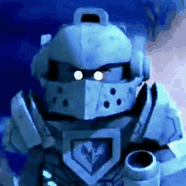 a close up of a lego knight with a helmet on .