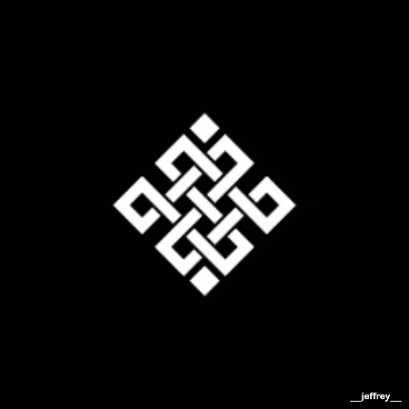 a white symbol on a black background that looks like a knot