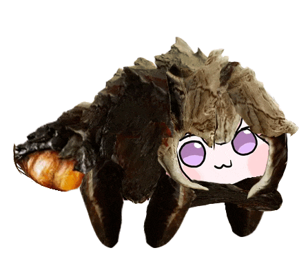 a cartoon drawing of a spider with a purple face