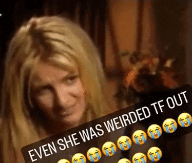 a woman is crying with a caption that says " even she was weirded tf out "