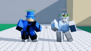 two roblox characters are standing next to each other with alexross in the background