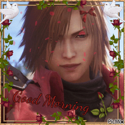 a picture of a man with long hair and the words good morning