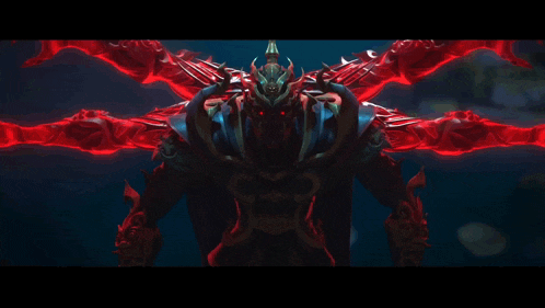 a blue monster with red eyes and blue tusks